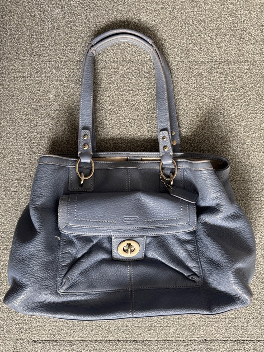 Coach Pebbled Leather Shoulder Bag in Slate Blue